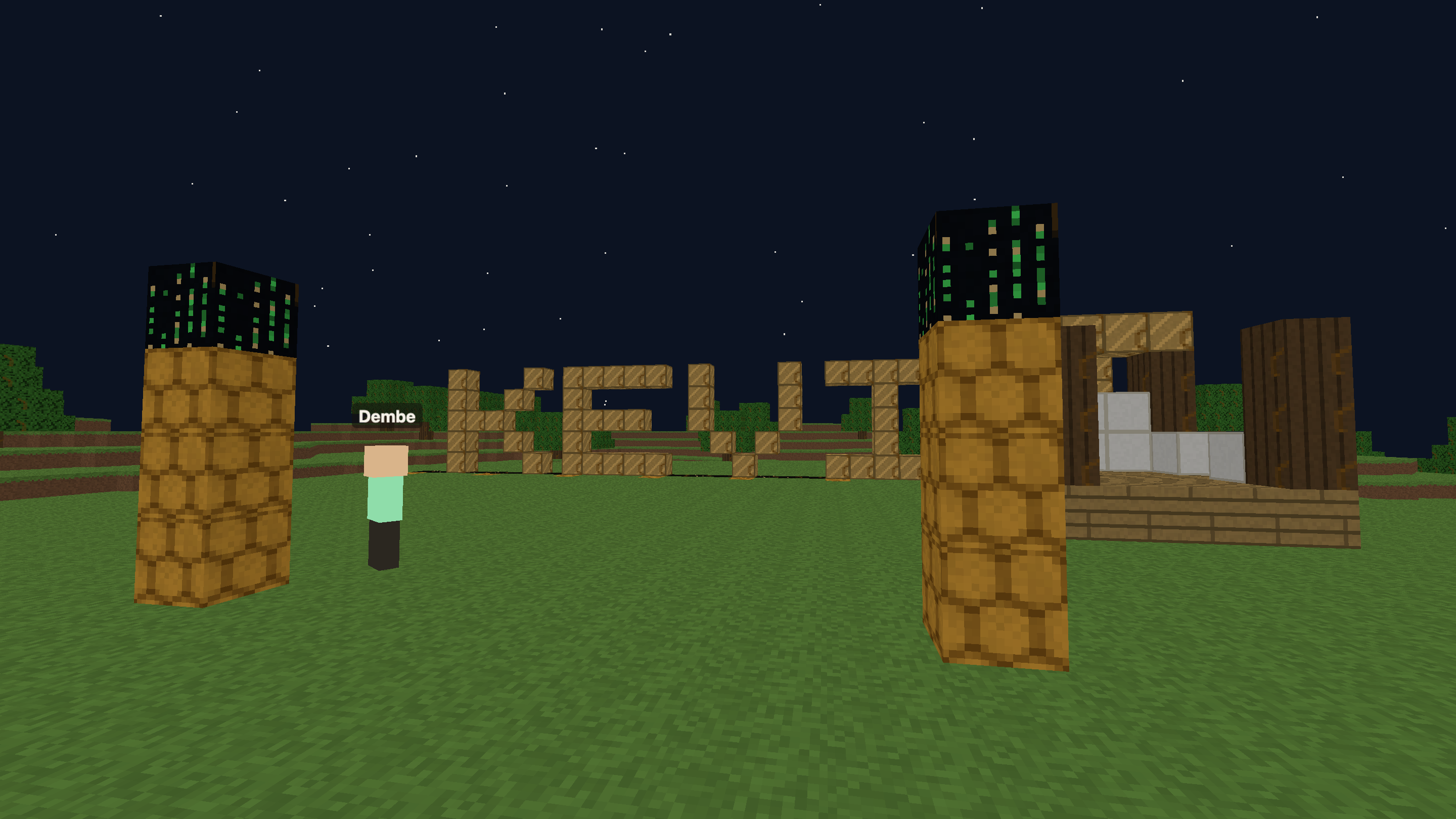 KevinCraft at night — stars over the voxel world